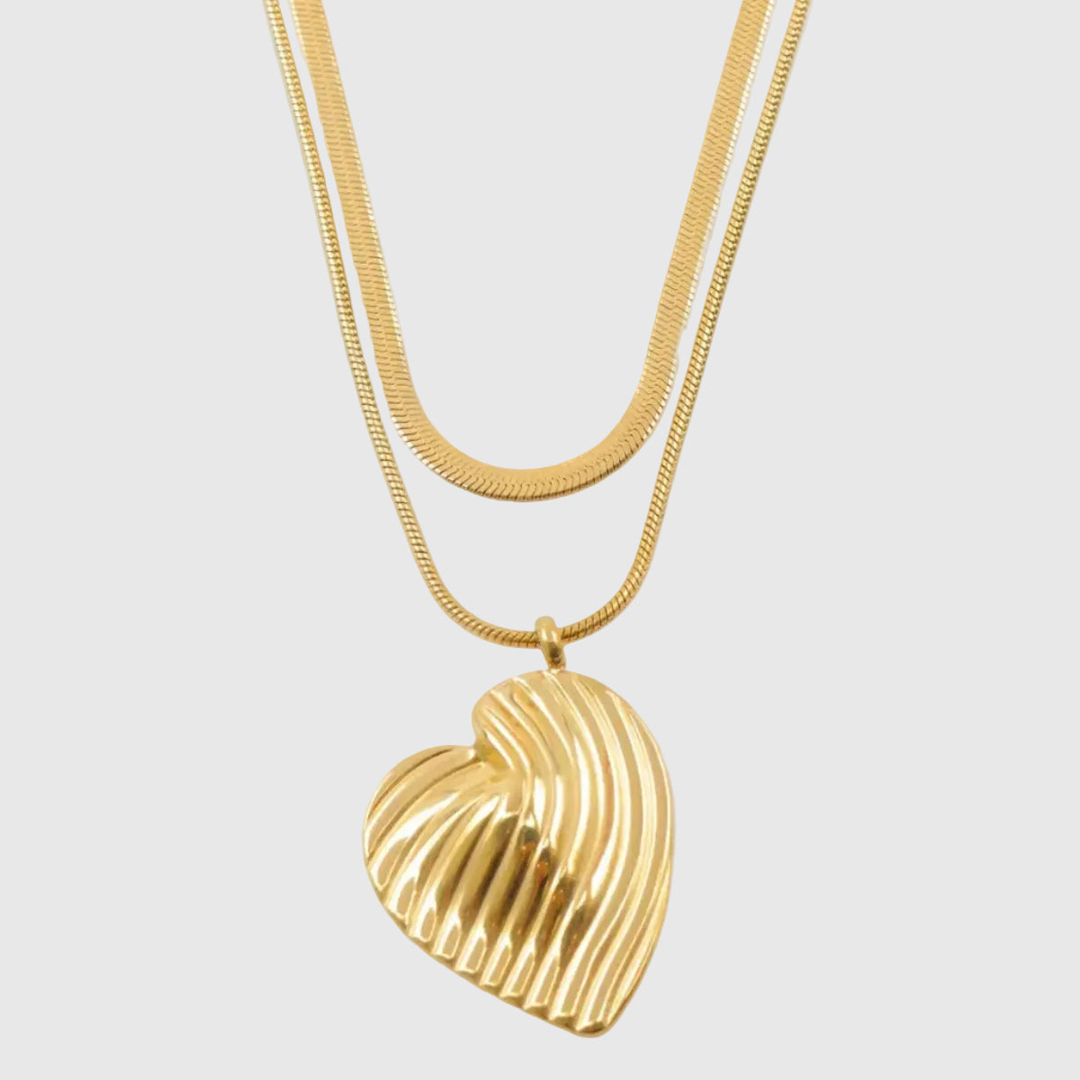 Collier doré double chaîne - Pendentif coeur - Acier inoxydable