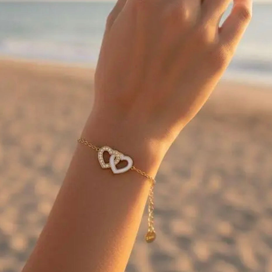 Ensemble cœurs entrelacés - Collier et bracelet dorés