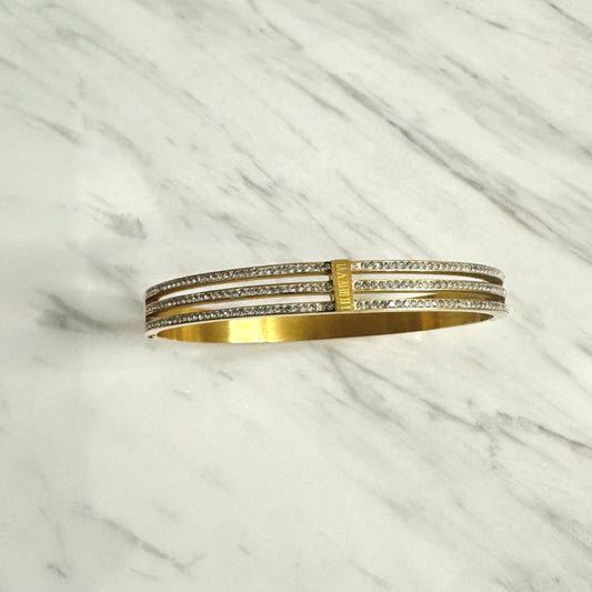 Bracelet jonc en acier inoxydable doré – Triple rangée de strass