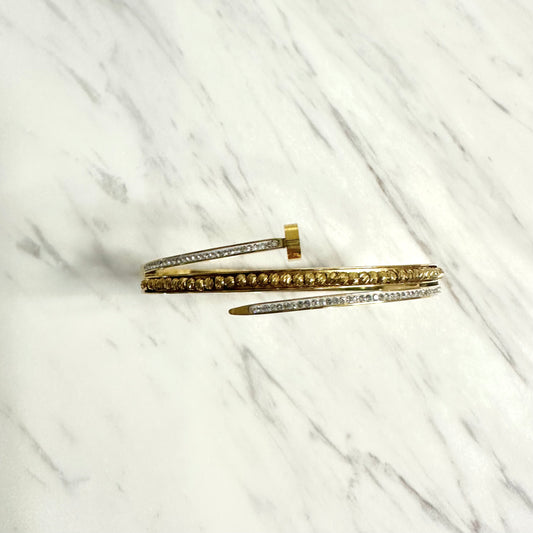 Bracelet jonc en acier inoxydable doré – Strass bronze