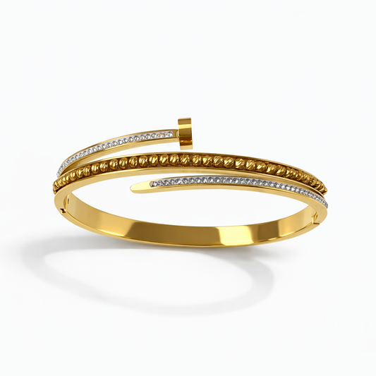 Bracelet jonc en acier inoxydable doré – Strass bronze