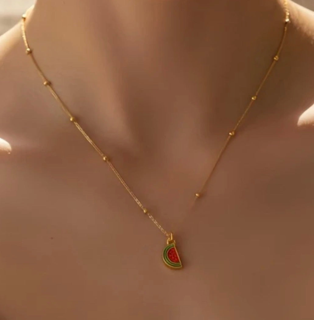 Collier doré - pendentif pastèque - Acier inoxydable