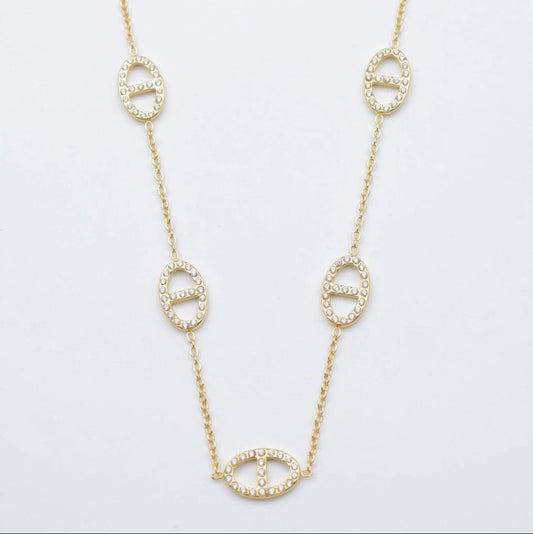 Collier chaîne - maillons ovales sertis - Acier inoxydable