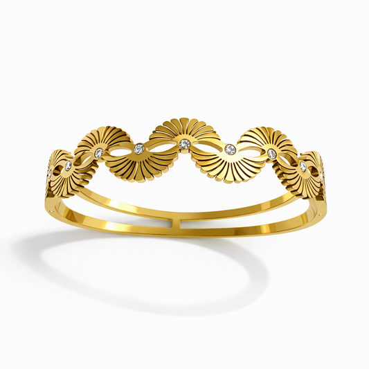 Bracelet jonc en acier inoxydable doré – Motif éventail ajouré